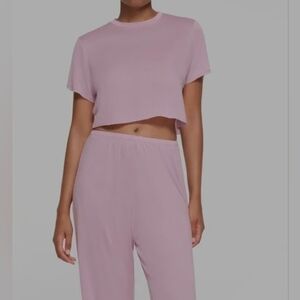 Skims Kim Sleep Cropped Crew Neck Top Shirt TP-PLO-6099W Orchid Size Small